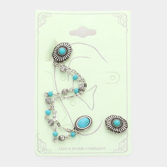 NEW Turquoise Stone Western Ear Cuff Earrings Boho - Picture 1 of 7